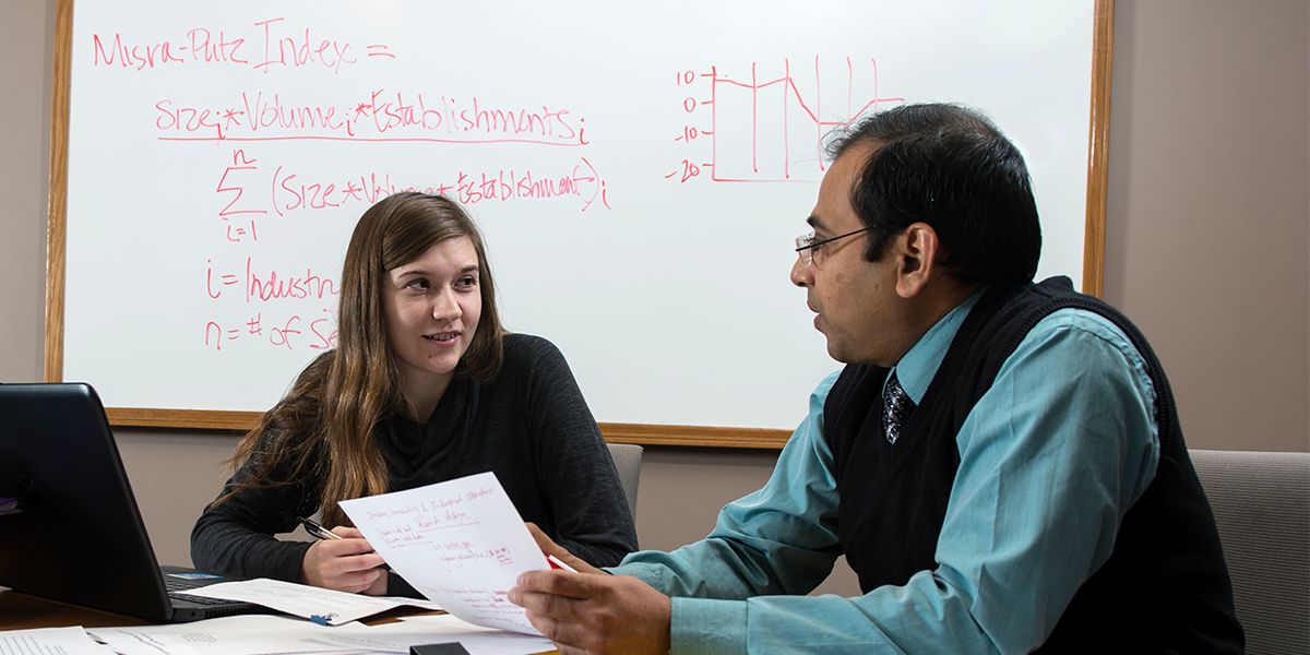 A student being mentored by a professor